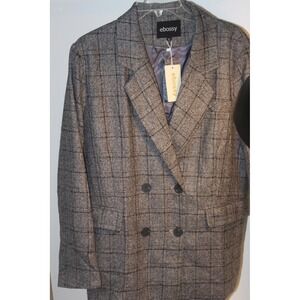 Ebossy Women's Plaid Double Breasted Blazer Houndstooth Jacket Notch collar XL